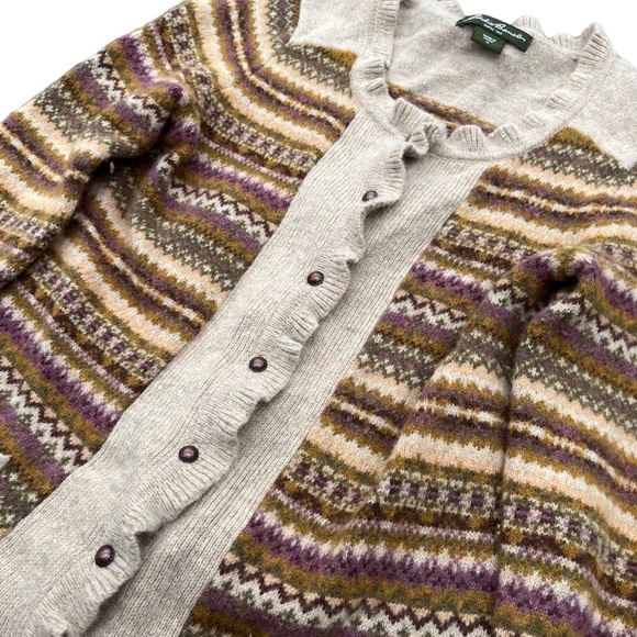 Eddie Bauer Lambswool Fair Isle Knit Cardigan Sweater Size Medium - Picture 3 of 11